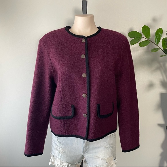 Vintage 100% Wool Principles Round Neck Blazer Jacket Purple Plum Button Down - Picture 1 of 8